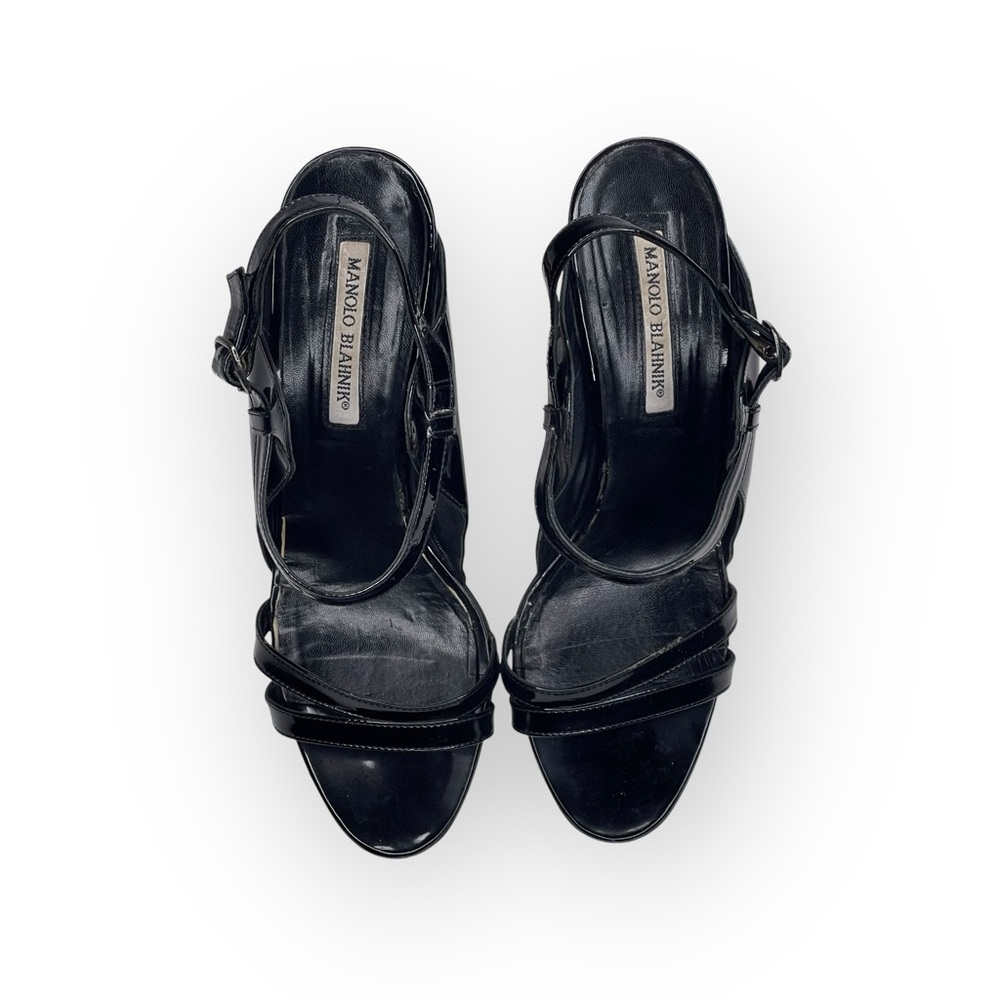 Manolo Blahnik ♔ Slingback Stilettos Sandal Heels ♔ Black Patent Leather ♔ 38.5 - Picture 8 of 16